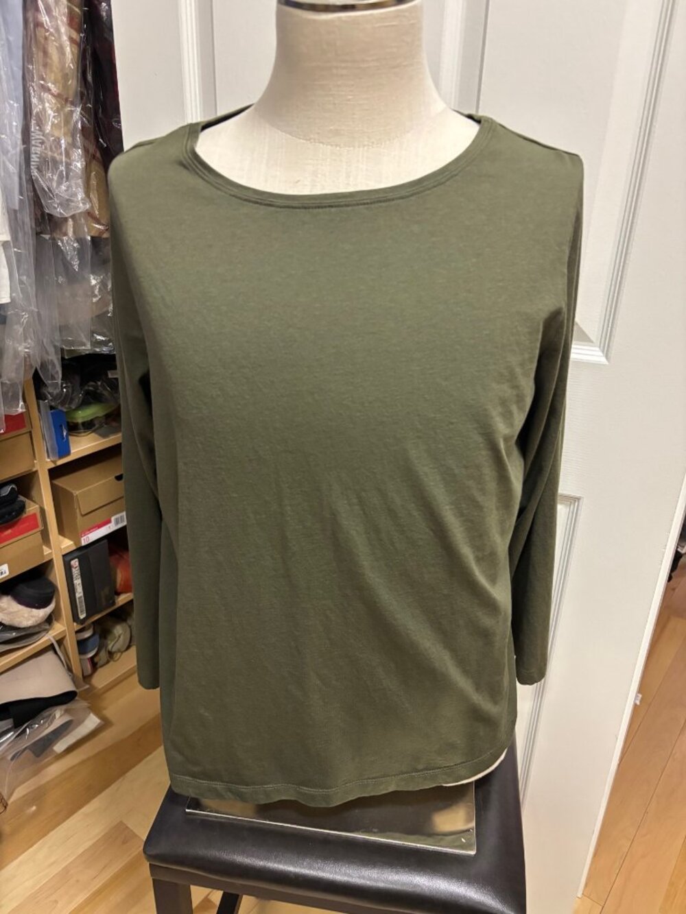 Olive Green long sleeve, rounded neck top